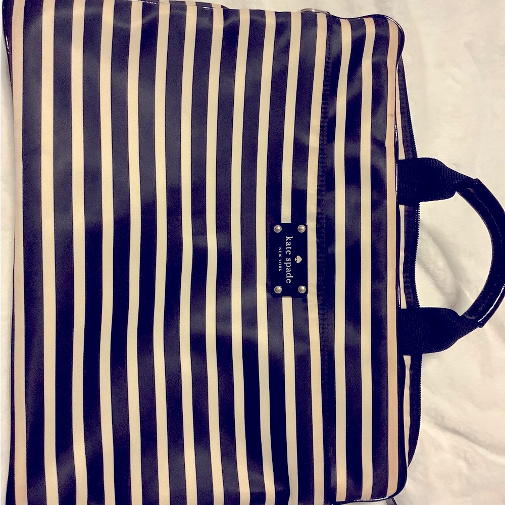 Kate Spade Black and Cream Striped Laptop Bag